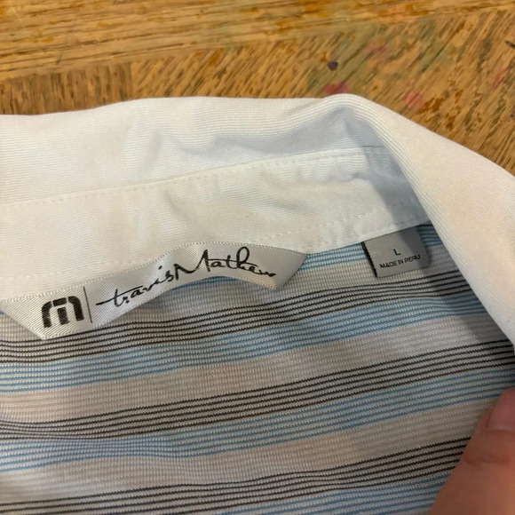 Travis Mathew Gray & Blue Stripe Short Sleeve Stretch Golf Polo Large Men - Picture 3 of 5